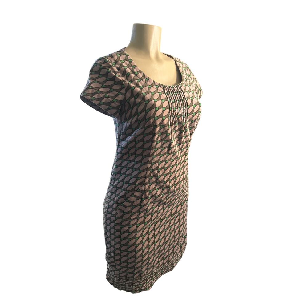 Women US-4 Boden Corduroy Pink Brown Printed Velvet Retro Dress Short Sleeved